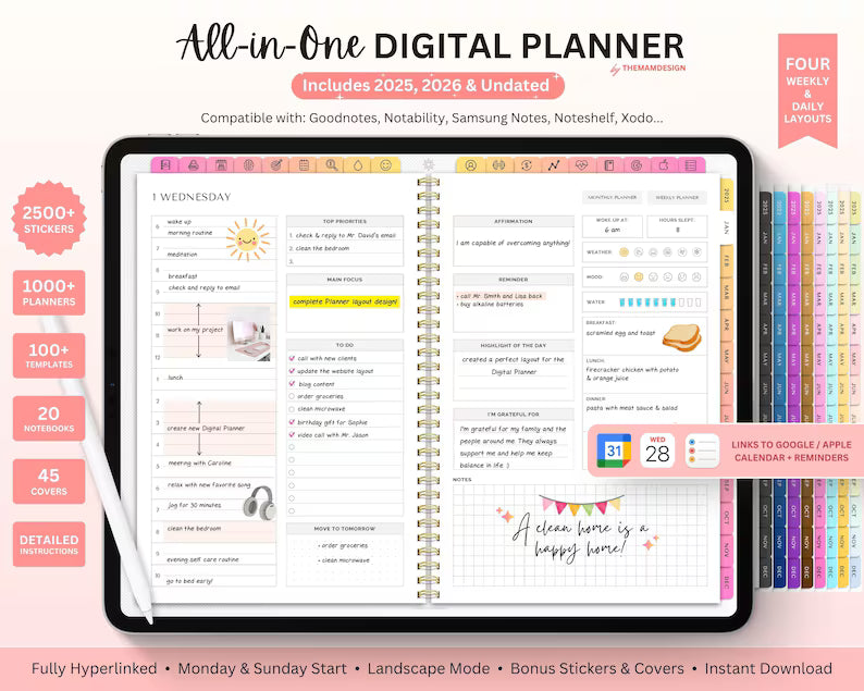 All-In-One Digital Planner + Ultimate Visual Social Media Planner, Tracker & Work Management