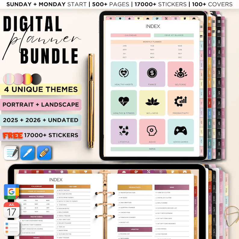 All In One Digital Planner Bundle + GIFTS | Daily, Weekly, Monthly, Yearly Planner |  GoodNotes Template