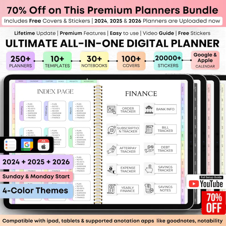 All In One Digital Planner Bundle + GIFTS | Daily, Weekly, Monthly, Yearly Planner |  GoodNotes Template