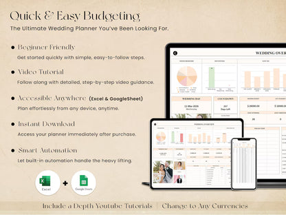 Interactive Wedding Planner Dashboard | Budget, Guest List | Budget Tracker, Wedding Timeline Checklist