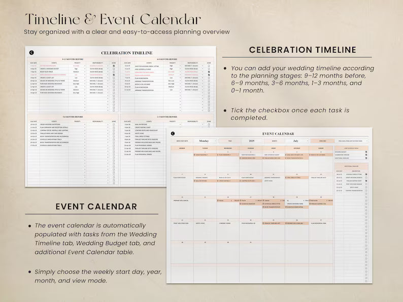 Interactive Wedding Planner Dashboard | Budget, Guest List | Budget Tracker, Wedding Timeline Checklist