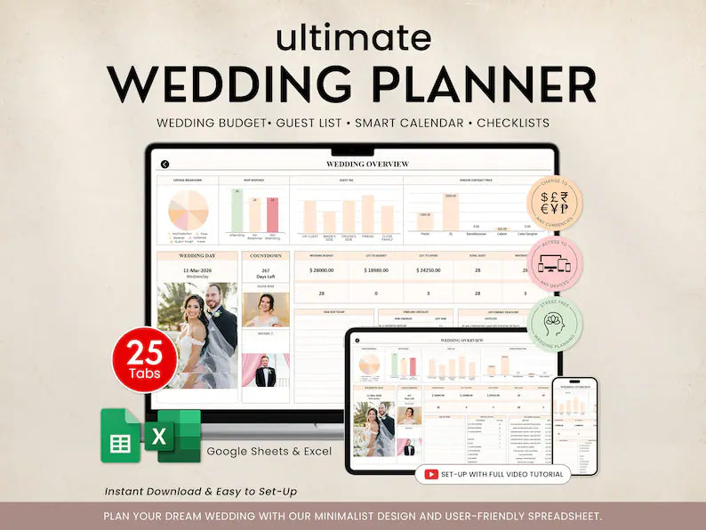 Interactive Wedding Planner Dashboard | Budget, Guest List | Budget Tracker, Wedding Timeline Checklist