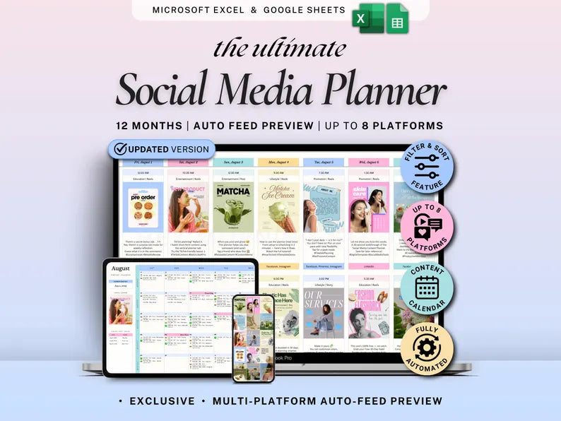 All-In-One Digital Planner + Ultimate Visual Social Media Planner, Tracker & Work Management