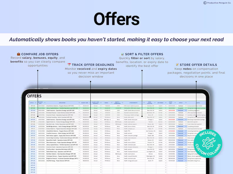 Job Application Tracker Spreadsheet | Interview & Job Offer Tracker | Planner Template