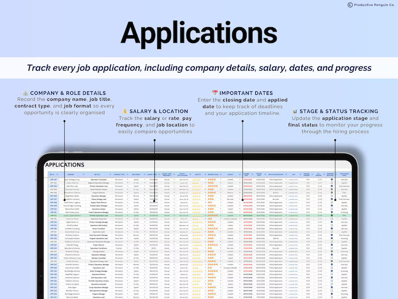 Job Application Tracker Spreadsheet | Interview & Job Offer Tracker | Planner Template