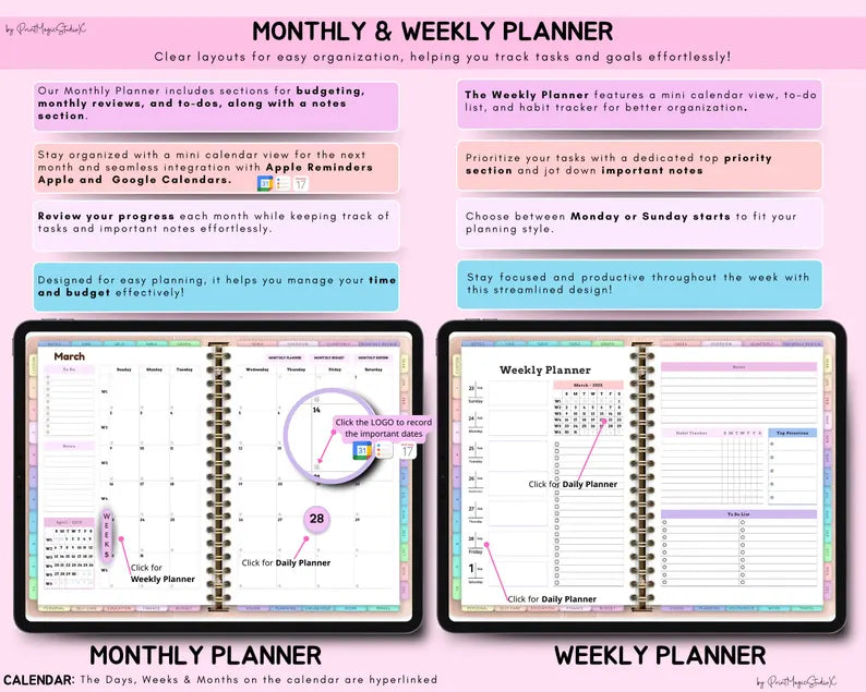 All In One Digital Planner Bundle + GIFTS | Daily, Weekly, Monthly, Yearly Planner |  GoodNotes Template