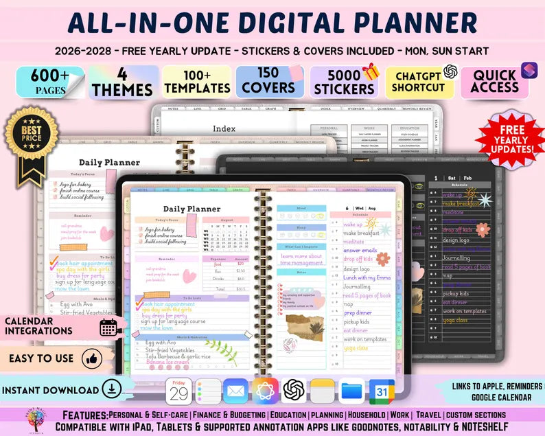 All In One Digital Planner Bundle + GIFTS | Daily, Weekly, Monthly, Yearly Planner |  GoodNotes Template