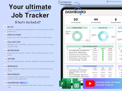 Job Application Tracker Spreadsheet | Interview & Job Offer Tracker | Planner Template