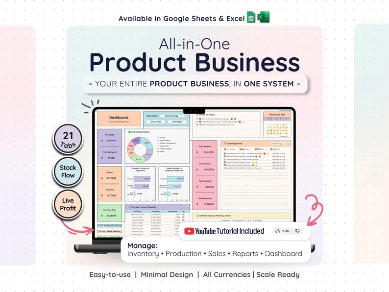 All-in-One Product Business Template Google Sheets & Excel || Complete Inventory Sales Management System