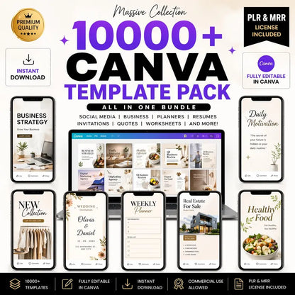 10k+ Ready-To-Use Canva Templates Bundle || Social Media, Business, Planners