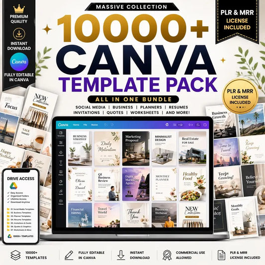 10k+ Ready-To-Use Canva Templates Bundle || Social Media, Business, Planners
